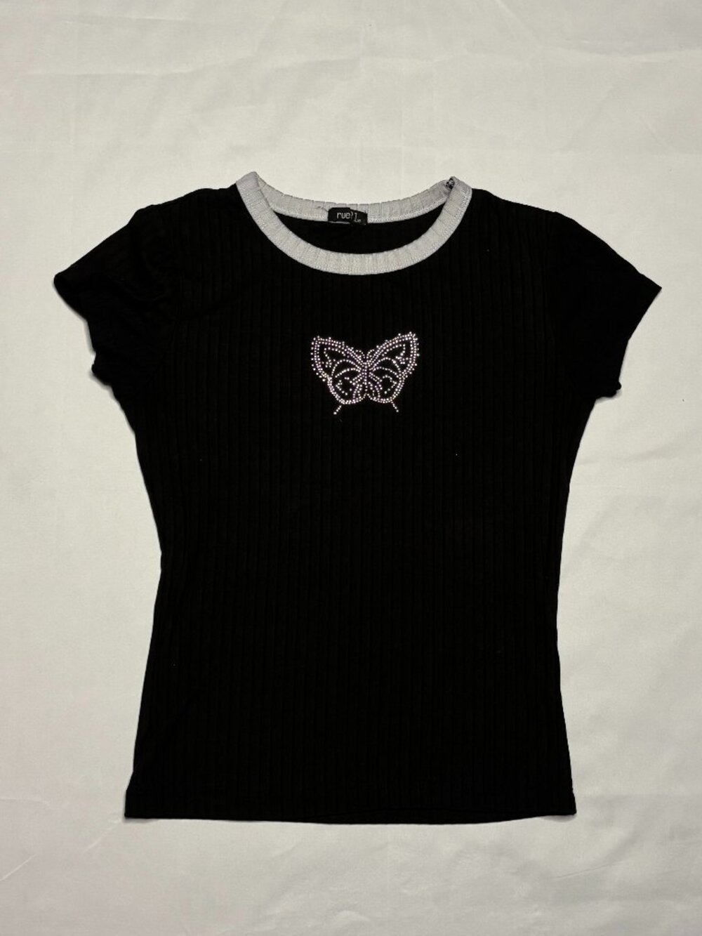 Rue21 Ribbed Rhinestone Butterfly Baby Tee